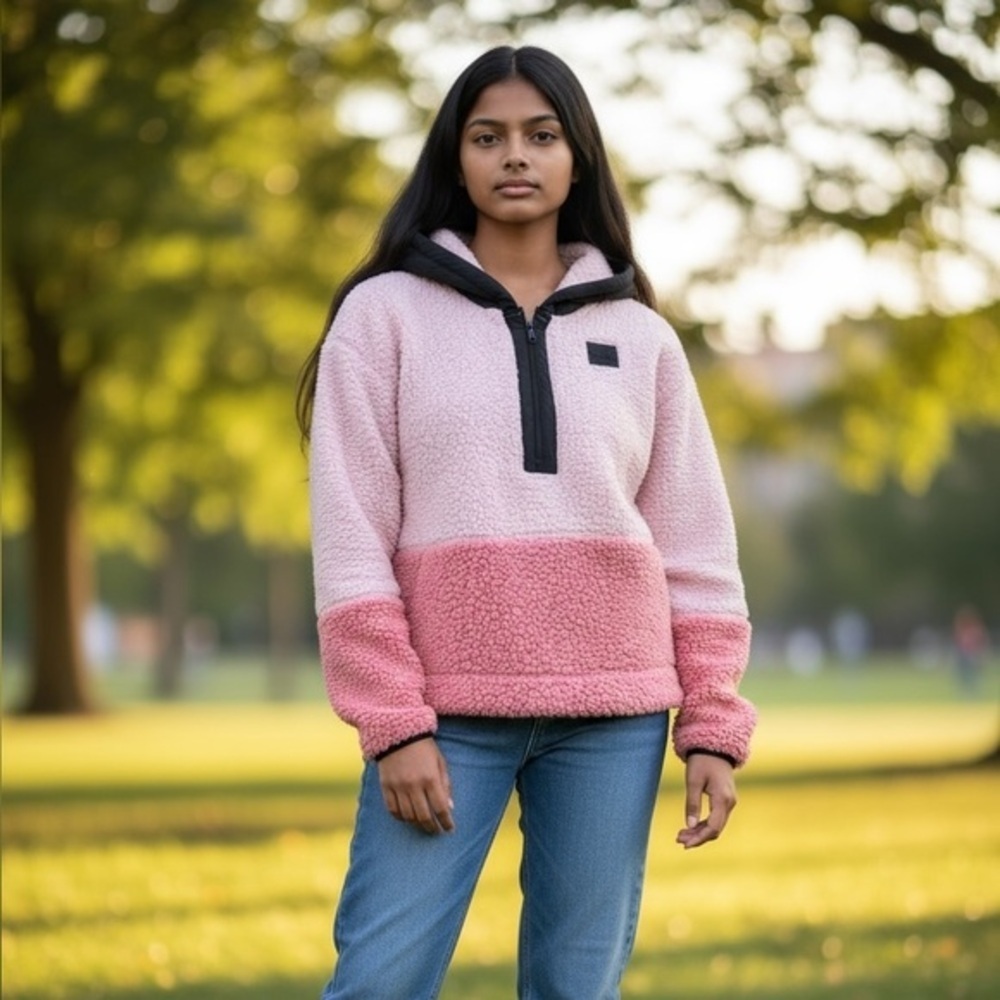 Under Armour Sherpa Hoodie YXL Women’s Small Fit Pink White Fleece Loose